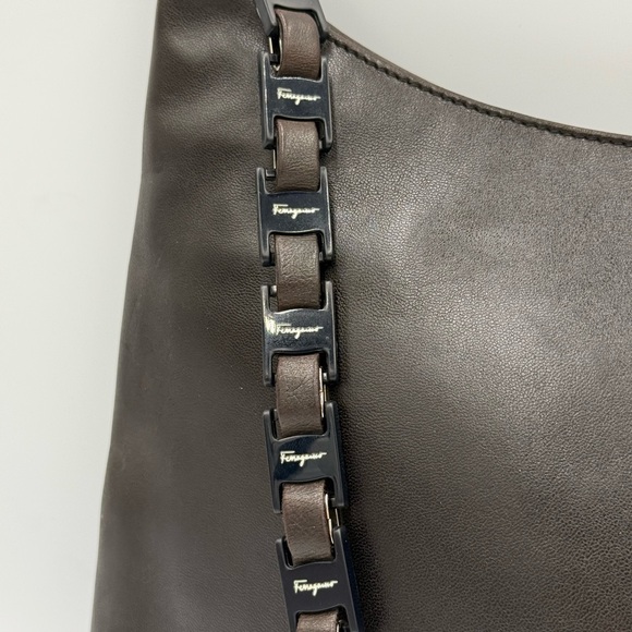 Salvatore Ferragamo Dark Brown Leather Shoulder Bag with Chain Strap - Picture 3 of 12